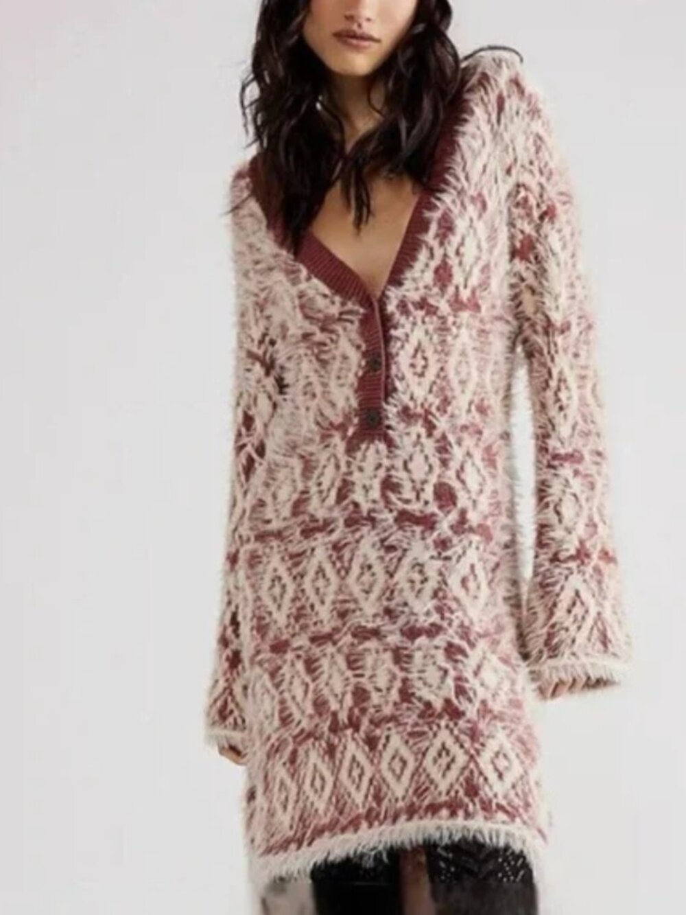 NEW Free People Fuzzy Feelings Sweater Dress - Marsala Combo Medium